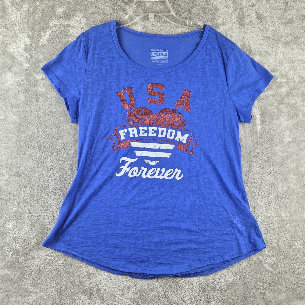 USA Freedom Forever Top XXL Royal Blue Americana Patriotic Graphic Paper Thin